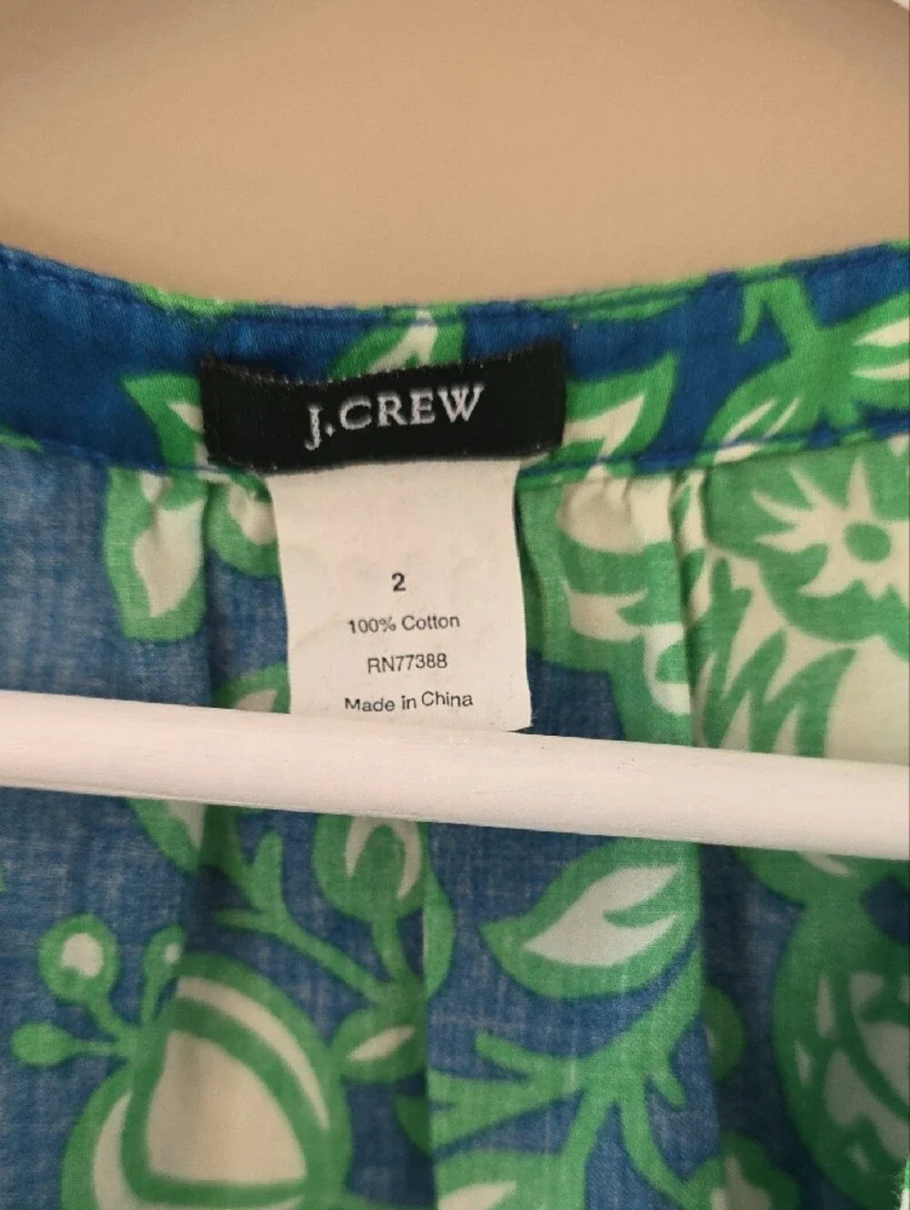J. Crew Blue and Green Floral Sleeveless Top